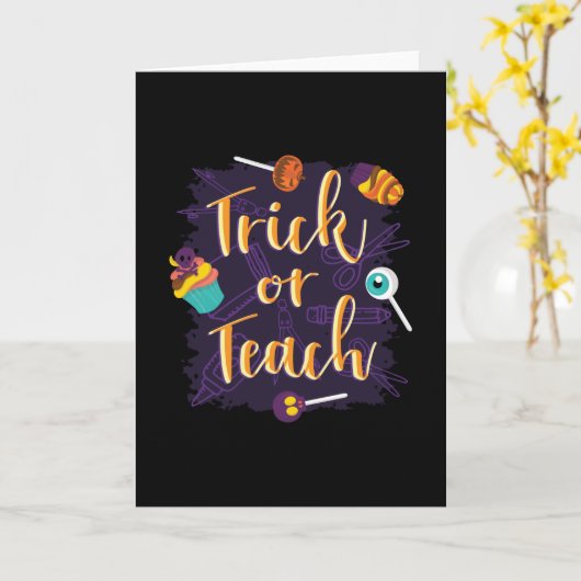 Trick of Teach Halloween School bijvoorbeeld Kaart (Gele Bloem)