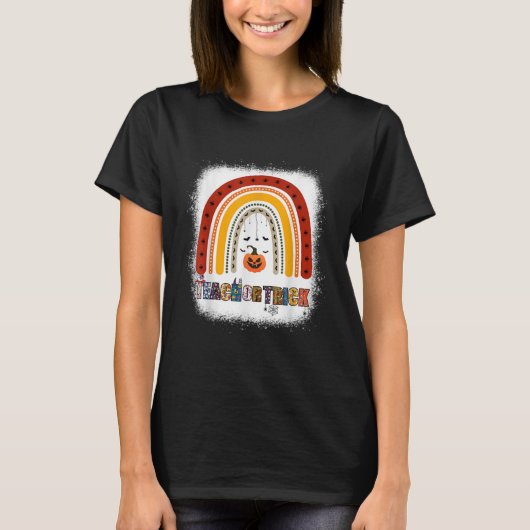 Trick of Teach Leopard Rainbow Teacher Halloween C T-shirt (Voorkant)