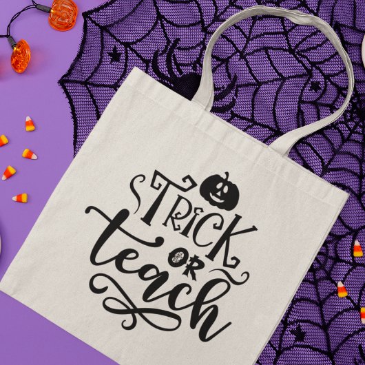 Trick of Teach Modern Halloween Pumpkin leraar Tote Bag