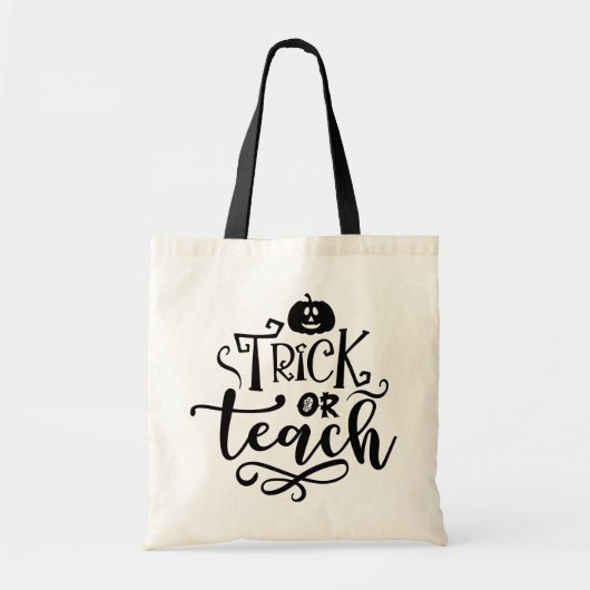 Trick of Teach Modern Halloween Pumpkin leraar Tote Bag (Voorkant)