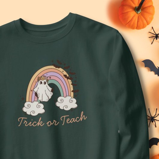 Trick of Teach Rainbow Halloween Boo Ghost Teacher Trui