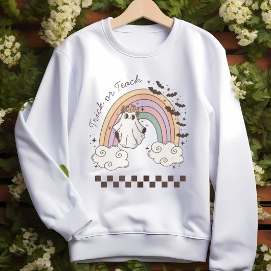 Trick of Teach Rainbow Halloween Boo Ghost Teacher Trui