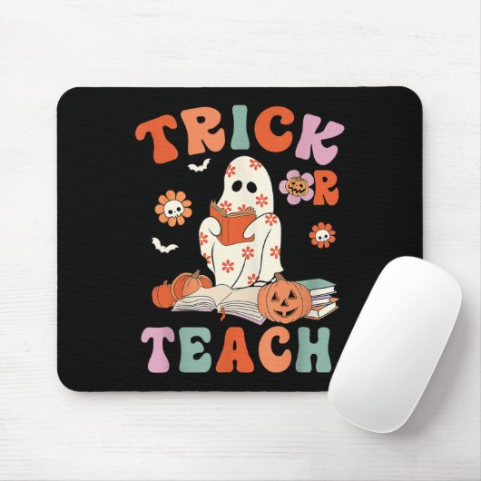 Trick of Teach Retro Groovy Floral Ghost Teacher H Muismat (Met muis)