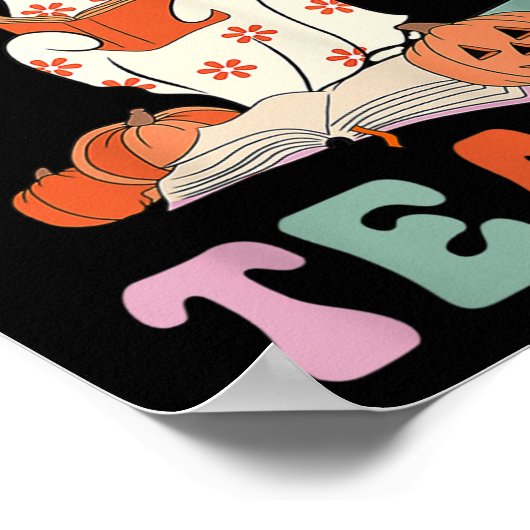 Trick of Teach Retro Groovy Floral Ghost Teacher H Poster (Hoek)