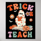 Trick of Teach Retro Groovy Floral Ghost Teacher H Poster (Voorkant)