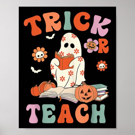 Trick of Teach Retro Groovy Floral Ghost Teacher H Poster (Voorkant)