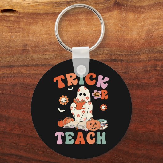 Trick of Teach Retro Groovy Floral Ghost Teacher H Sleutelhanger (Voorkant)