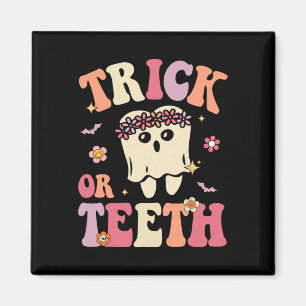 Trick of Teeth Ghost Groovy Dental Halloween Treat Magneet