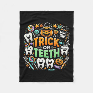 Trick of Teeth Grappige Tandarts Halloween Dental  Fleece Deken