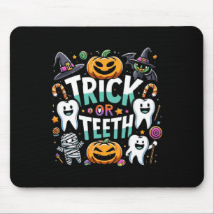 Trick of Teeth Grappige Tandarts Halloween Dental  Muismat