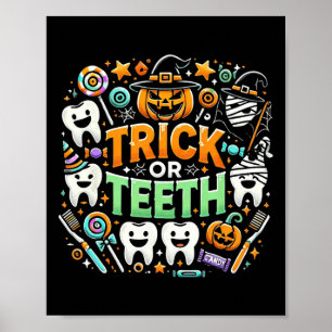 Trick of Teeth Grappige Tandarts Halloween Dental  Poster
