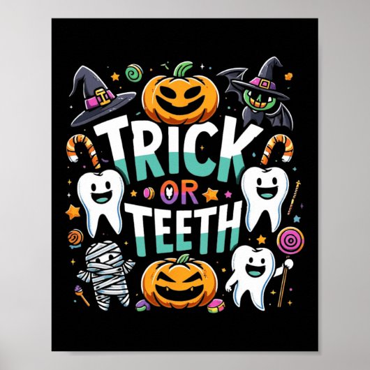 Trick of Teeth Grappige Tandarts Halloween Dental  Poster (Voorkant)