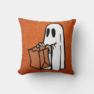 Trick of Treating Ghost Oranje Faux Glitter Kussen