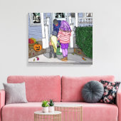 Trick of Trein in de voorsteden op Halloween Canvas Afdruk (Insitu (Woonkamer))
