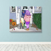 Trick of Trein in de voorsteden op Halloween Canvas Afdruk (Insitu (Houten vloer))