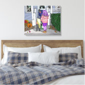 Trick of Trein in de voorsteden op Halloween Canvas Afdruk (Insitu (Slaapkamer))