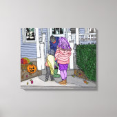 Trick of Trein in de voorsteden op Halloween Canvas Afdruk (Voorkant)