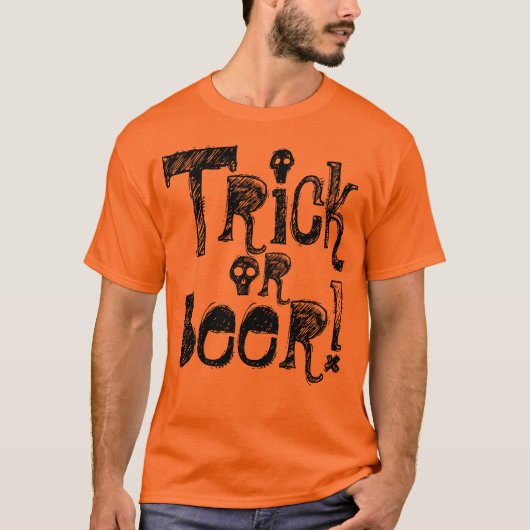 Trick or Beer Fun Halloween Orange T-Shirt (Voorkant)
