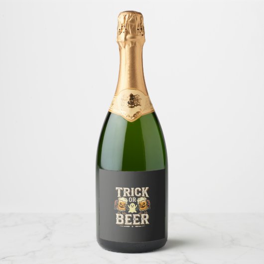 Trick or Beer Halloween Bier Design_1 Sparkling Wijnetiket (Voorkant)