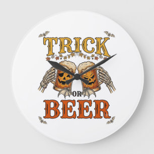 Trick Or Beer Halloween Pompoen Mok Skelet Handen Grote Klok