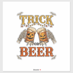 Trick Or Beer Halloween Pompoen Mok Skelet Handen Sticker