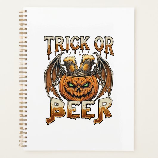 Trick Or Beer Halloween Pompoen Skelet Wings Mok Planner (Voorkant)