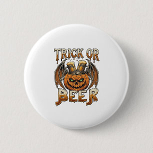 Trick Or Beer Halloween Pompoen Skelet Wings Mok Ronde Button 5,7 Cm