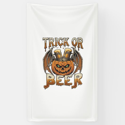 Trick Or Beer Halloween Pompoen Skelet Wings Mok Spandoek (Verticaal)