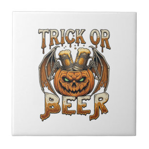 Trick Or Beer Halloween Pompoen Skelet Wings Mok Tegeltje