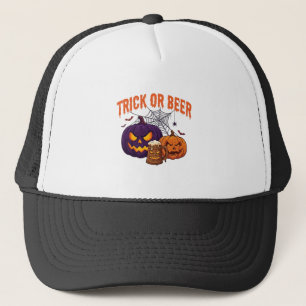 Trick Or Beer Halloween Pompoenen Mok Spinnenweb_1 Trucker Pet