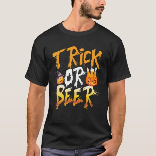Trick or Beer Halloween Pumpkin Costume Alcohol T-shirt (Voorkant)