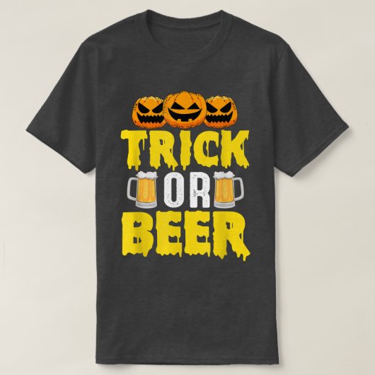 Trick or Beer Pumpkin Drink Beer Funny Halowee T-shirt (Design voorkant)