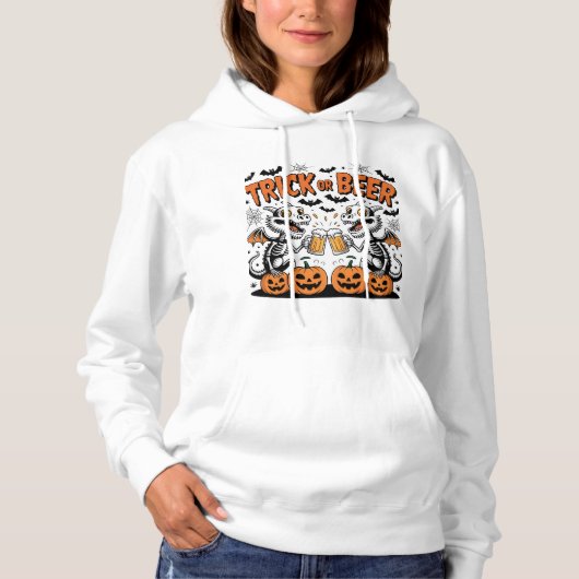 Trick or Beer Skeleton Dragons Halloween Art Hoodie (Voorkant)