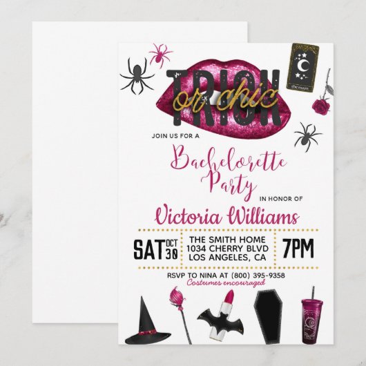 Trick or Chic Halloween Bachelorette Kaart (Voorkant / Achterkant)