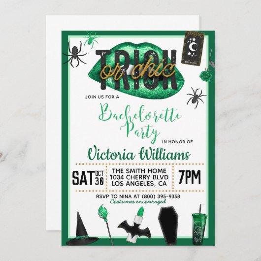 Trick or Chic Halloween Bachelorette Uitnodiging (Voorkant / Achterkant)