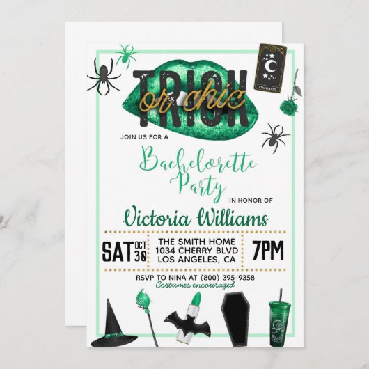 Trick or Chic Halloween Bachelorette Uitnodiging (Voorkant / Achterkant)