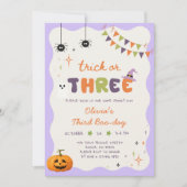 Trick or Drie Boo-Dag Leuke Verjaardagsuitnodiging Kaart (Voorkant)