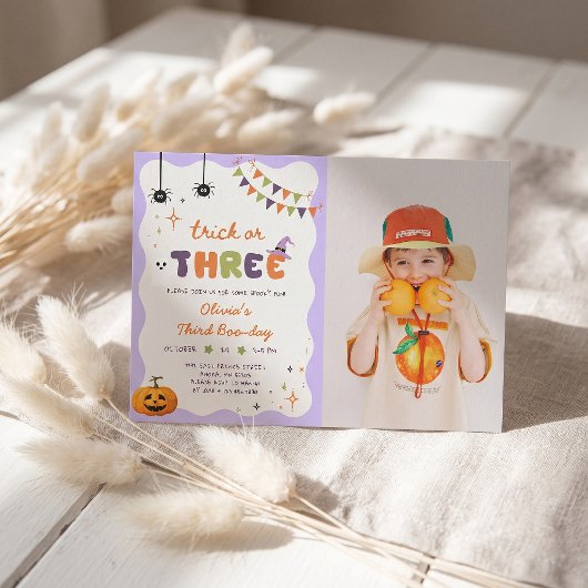 Trick or Drie Boo-Dag Leuke Verjaardagsuitnodiging Kaart