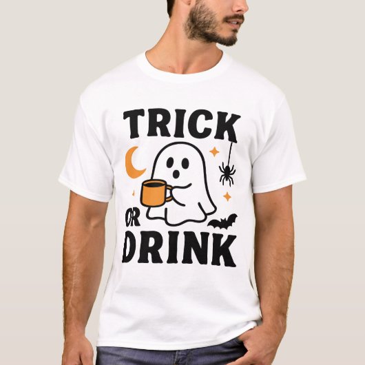 Trick or Drink Funny Halloween Ghost T-shirt (Voorkant)