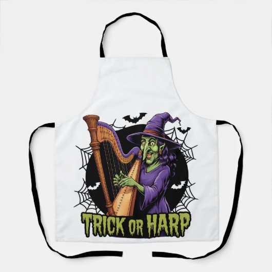 Trick or harp Spooky Witch spelen harp Halloween Schort (Voorkant)