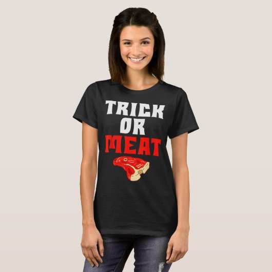 Trick Or Meat Halloween Bbq Grill Funny Beef  T-shirt (Voorkant volledig)
