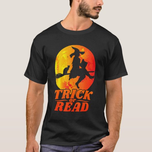 Trick or Read Librarian Halloween Witch Cat Teache T-shirt (Voorkant)