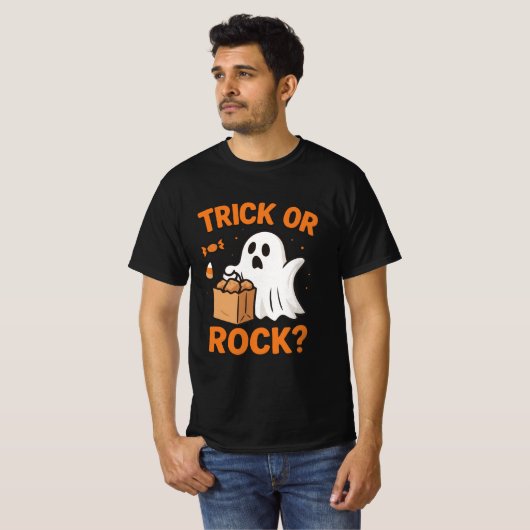 Trick or Rock Grappige Halloween T-Shirt (Voorkant volledig)