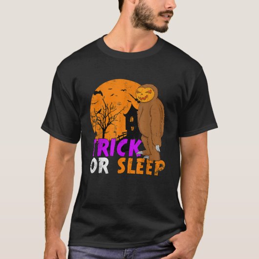 Trick or Sleep Halloween Grappige Sloth Pompoen T T-shirt (Voorkant)