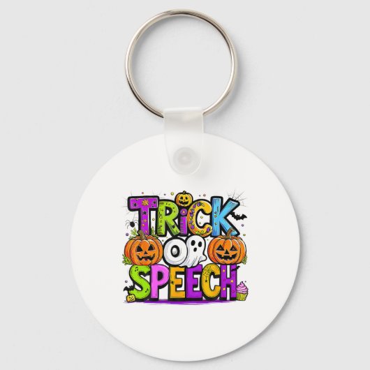 Trick or Speech Halloween Teacher Ghost Mannen Vro Sleutelhanger (Voorkant)
