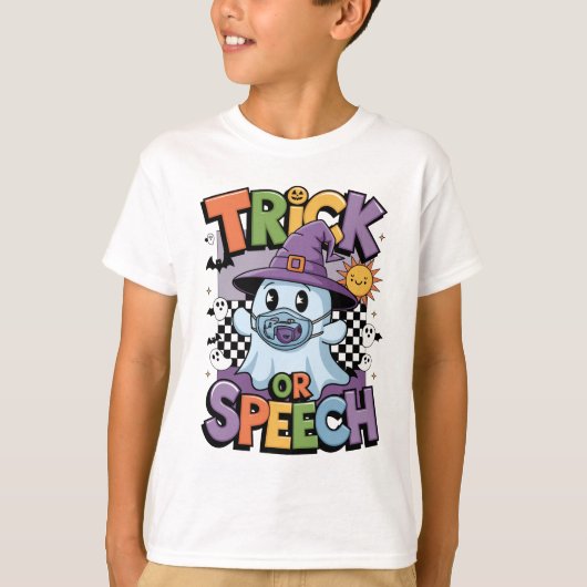 Trick or Speech Oranje Black Funny Halloween Ghost T-shirt (Voorkant)