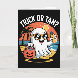 Trick Or Tan Grappig Halloween Lief Geest Strand Z Kaart