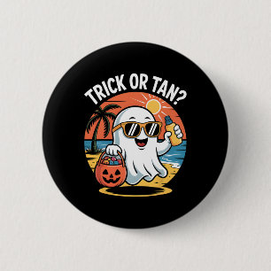 Trick Or Tan Grappig Halloween Lief Geest Strand Z Ronde Button 5,7 Cm