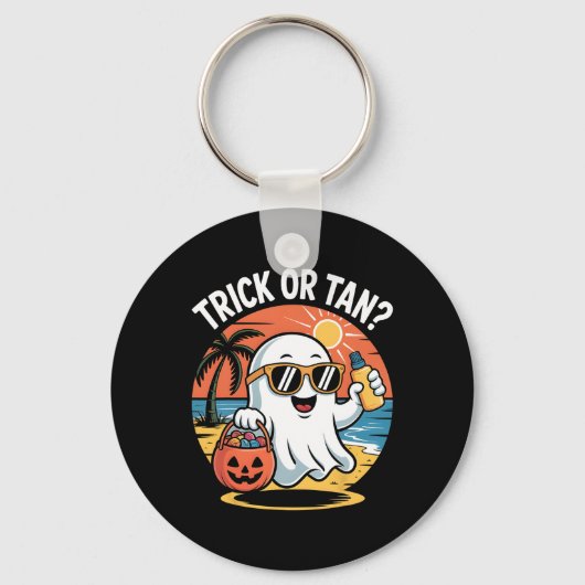 Trick Or Tan Grappig Halloween Lief Geest Strand Z Sleutelhanger (Voorkant)