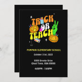 Trick or Teach bewerkbare pompoen uitnodiging (Voorkant / Achterkant)